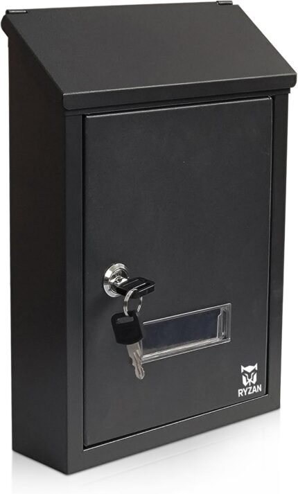 Tall black parcel delivery box with front access door