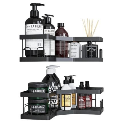 EcoSeal Shower Caddy Stainless Steel  Corner Wall Design Silver/Carbon Black